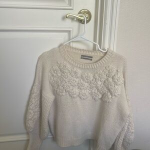 Anthropologie Knit Floral Cream Sweater